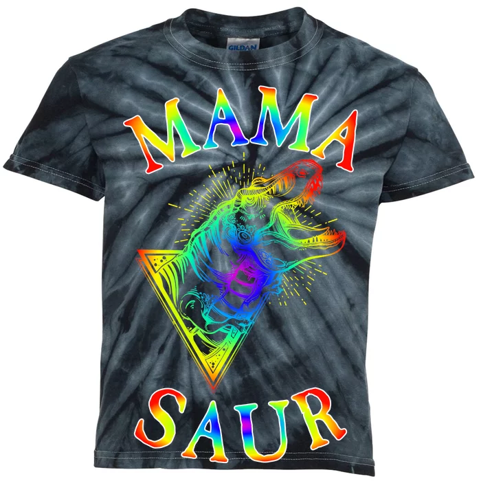 Tie Dye Mama Saur Mamasaurus T-Rex Dinosaur Kids Tie-Dye T-Shirt