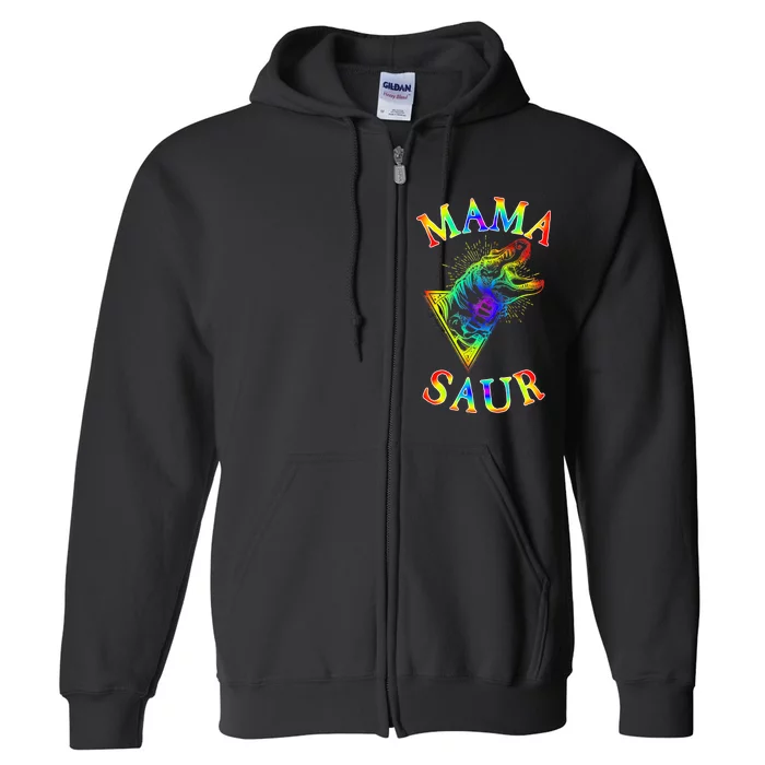 Tie Dye Mama Saur Mamasaurus T-Rex Dinosaur Full Zip Hoodie