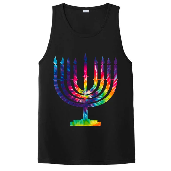 Tie Dye Menorah Hanukkah Chanukah Performance Tank