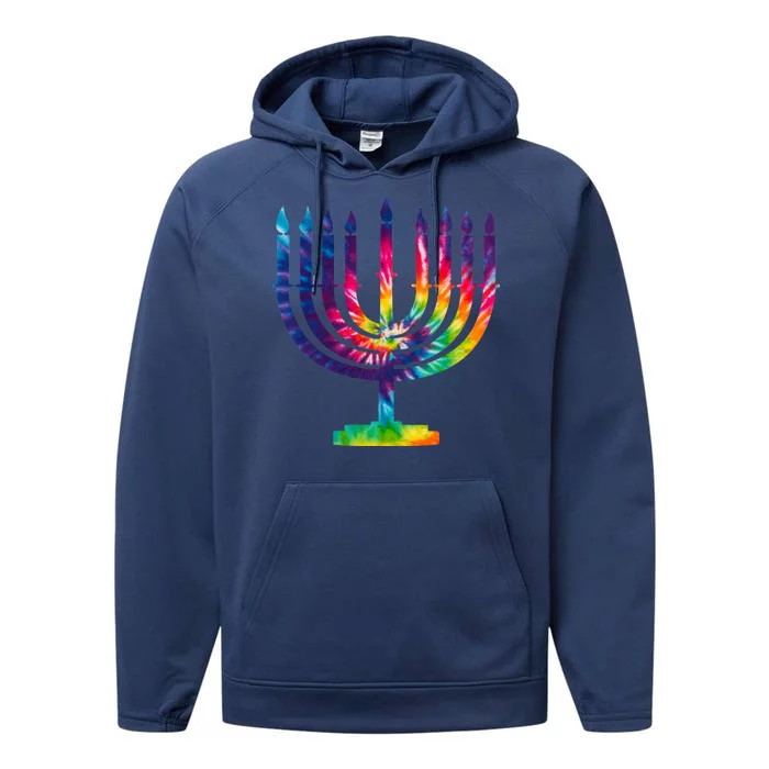 Tie Dye Menorah Hanukkah Chanukah Performance Fleece Hoodie