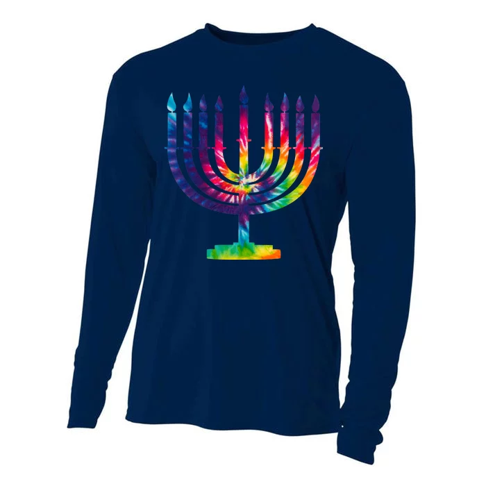 Tie Dye Menorah Hanukkah Chanukah Cooling Performance Long Sleeve Crew