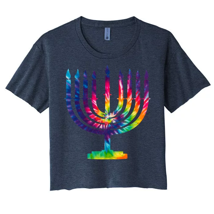 Tie Dye Menorah Hanukkah Chanukah Women's Crop Top Tee