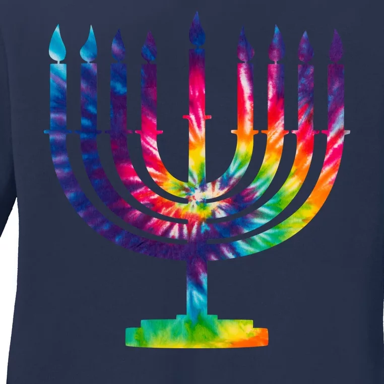 Tie Dye Menorah Hanukkah Chanukah Ladies Long Sleeve Shirt