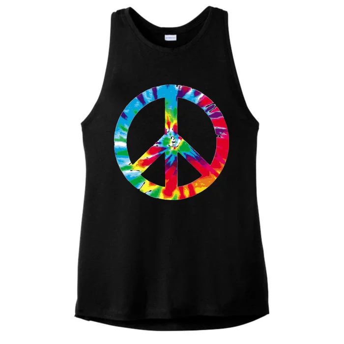 Tie Dye Peace Sign Ladies Tri-Blend Wicking Tank