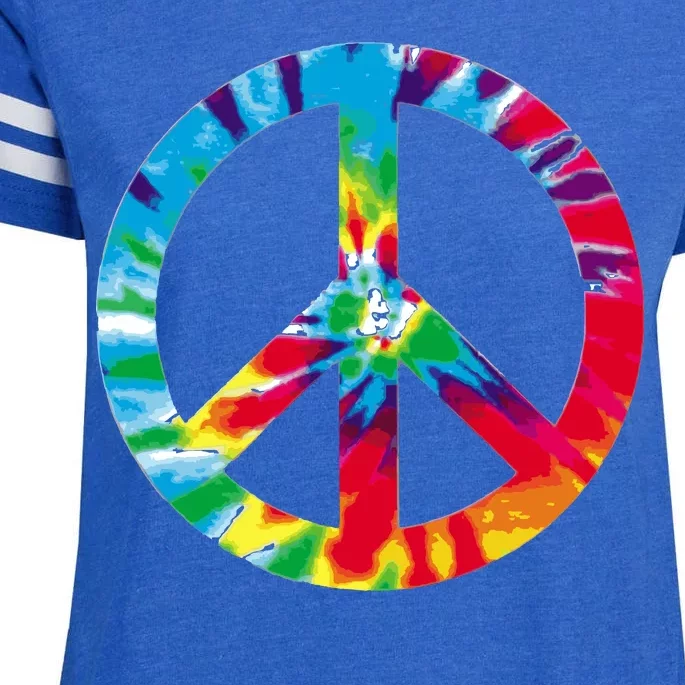 Tie Dye Peace Sign Enza Ladies Jersey Football T-Shirt