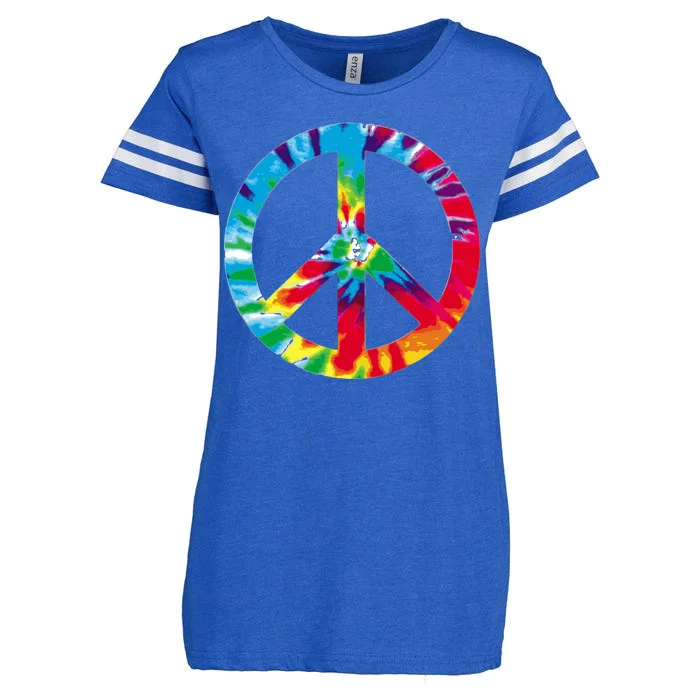 Tie Dye Peace Sign Enza Ladies Jersey Football T-Shirt