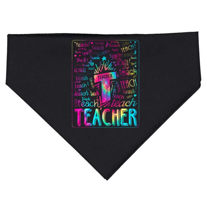 Tie Dye Teacher Typography Word Art USA-Made Doggie Bandana