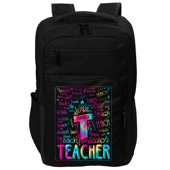 Tie Dye Teacher Typography Word Art Impact Tech Backpack