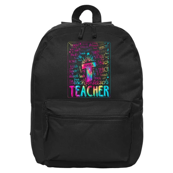 Tie Dye Teacher Typography Word Art 16 in Basic Backpack