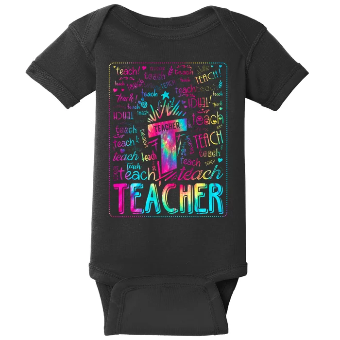 Tie Dye Teacher Typography Word Art Baby Bodysuit