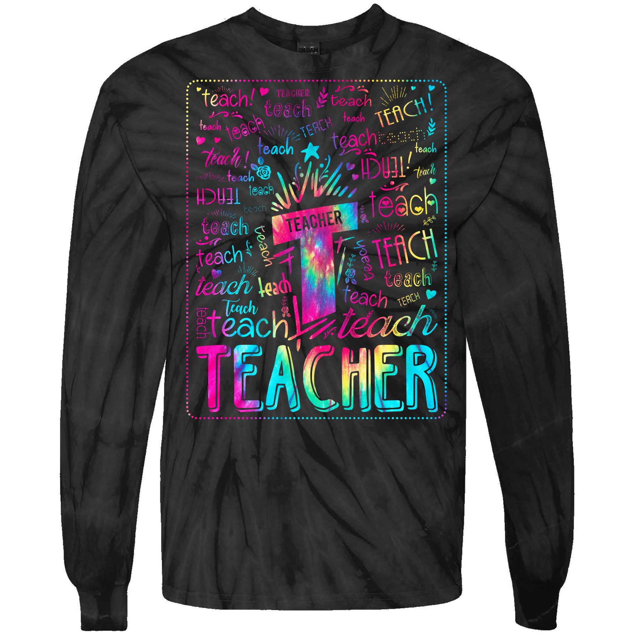 hundrede usund ukrudtsplante Tie Dye Teacher Typography Word Art Tie-Dye Long Sleeve Shirt |  TeeShirtPalace