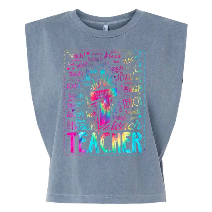 Tie Dye Teacher Typography Word Art Garment-Dyed Women's Muscle Tee