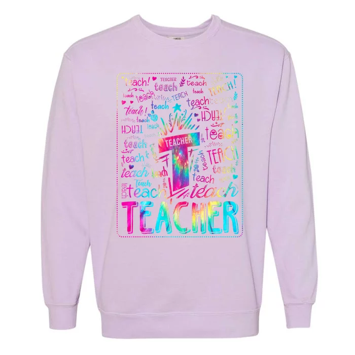 Tie Dye Teacher Typography Word Art Garment-Dyed Sweatshirt