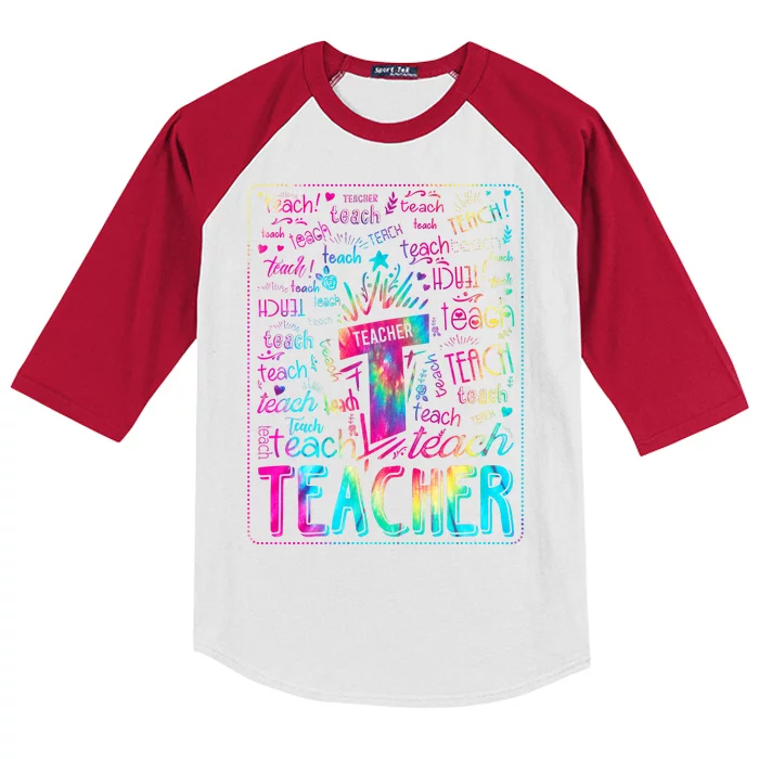 Tie Dye Teacher Typography Word Art Kids Colorblock Raglan Jersey