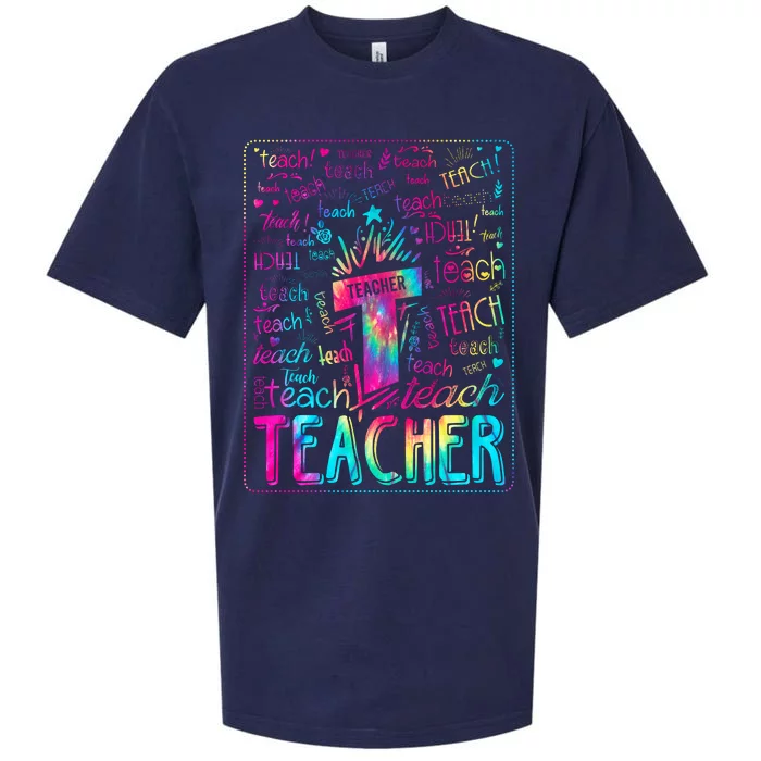 Tie Dye Teacher Typography Word Art Sueded Cloud Jersey T-Shirt