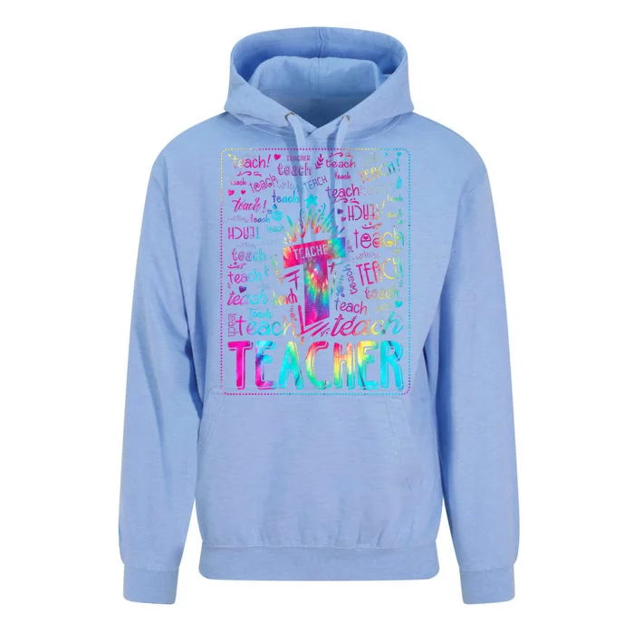 Tie Dye Teacher Typography Word Art Unisex Surf Hoodie