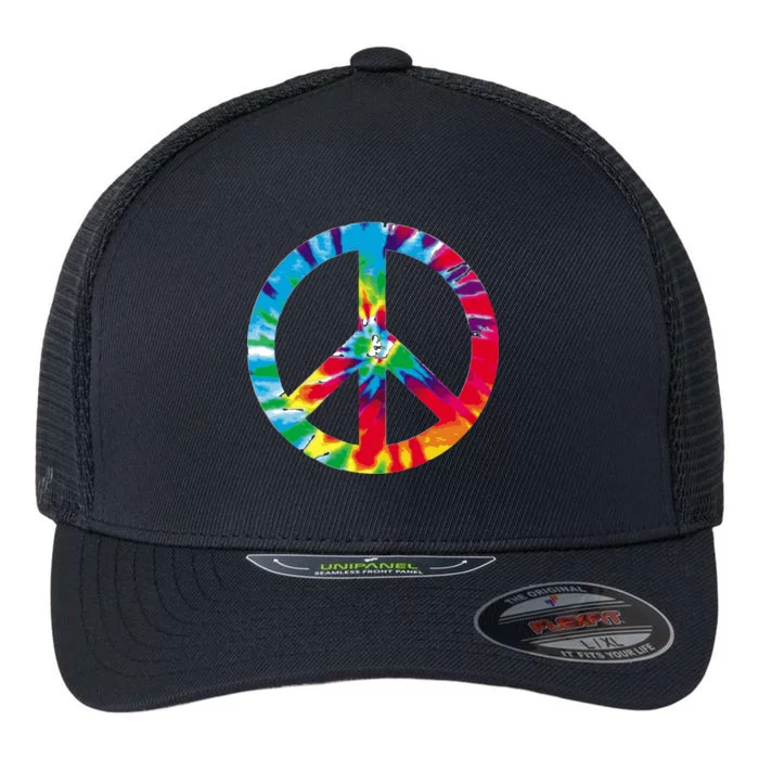 Tie Dye World Peace Sign Flexfit Unipanel Trucker Cap