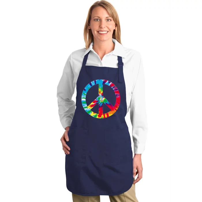 Tie Dye World Peace Sign Full-Length Apron With Pocket