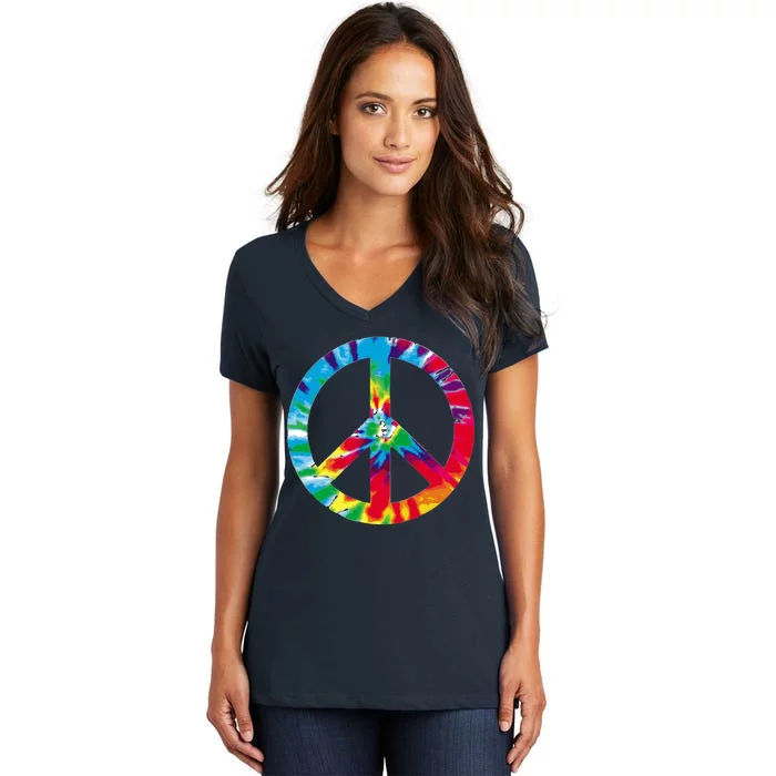 Tie Dye World Peace Sign Women's V-Neck T-Shirt