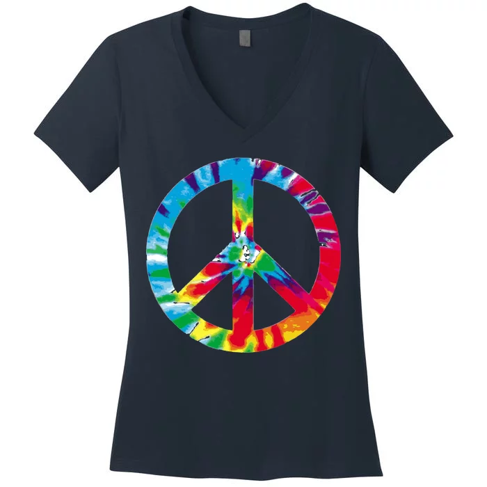 Tie Dye World Peace Sign Women's V-Neck T-Shirt