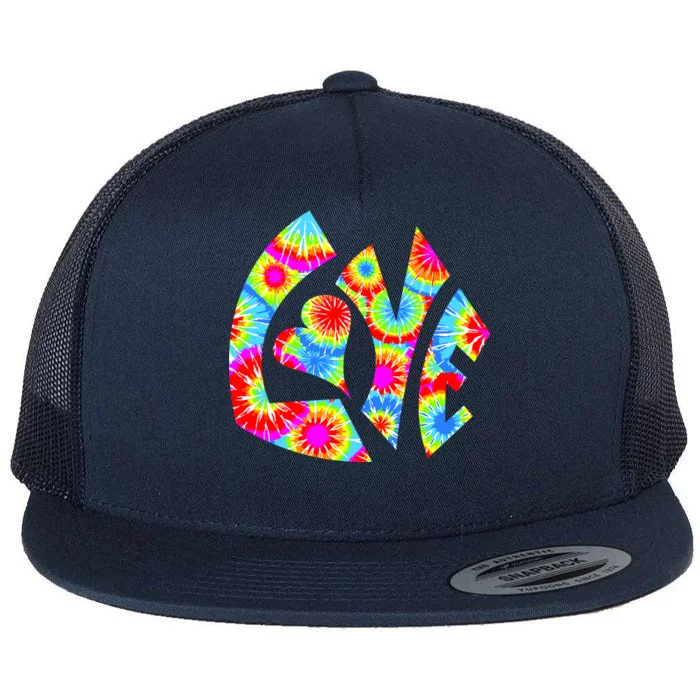 Tie Dyed Love Sign Logo Flat Bill Trucker Hat