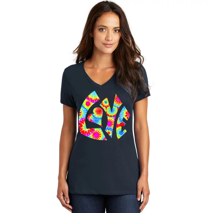 Tie Dyed Love Sign Logo Women's V-Neck T-Shirt