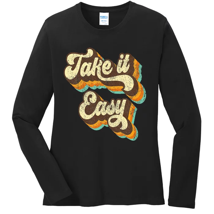 Take It Easy Retro 70s Disco Party Ladies Long Sleeve Shirt