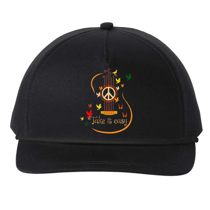 Take It Easy Guitar Peace Sign Hippie Snapback Five-Panel Rope Hat