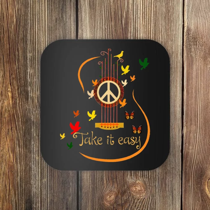 Take It Easy Guitar Peace Sign Hippie Coaster