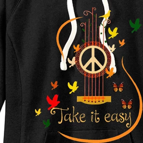 Take It Easy Guitar Peace Sign Hippie Women's Fleece Hoodie