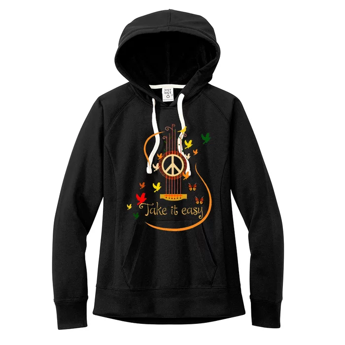 Take It Easy Guitar Peace Sign Hippie Women's Fleece Hoodie