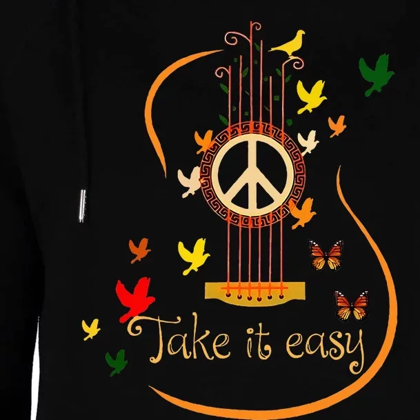 Take It Easy Guitar Peace Sign Hippie Womens Funnel Neck Pullover Hood