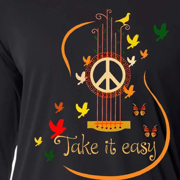 Take It Easy Guitar Peace Sign Hippie Cooling Performance Long Sleeve Crew