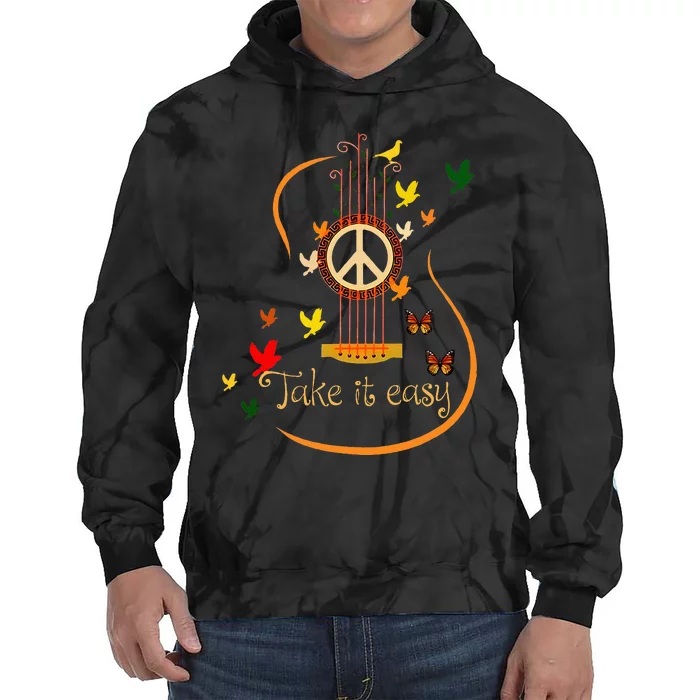 Take It Easy Guitar Peace Sign Hippie Tie Dye Hoodie