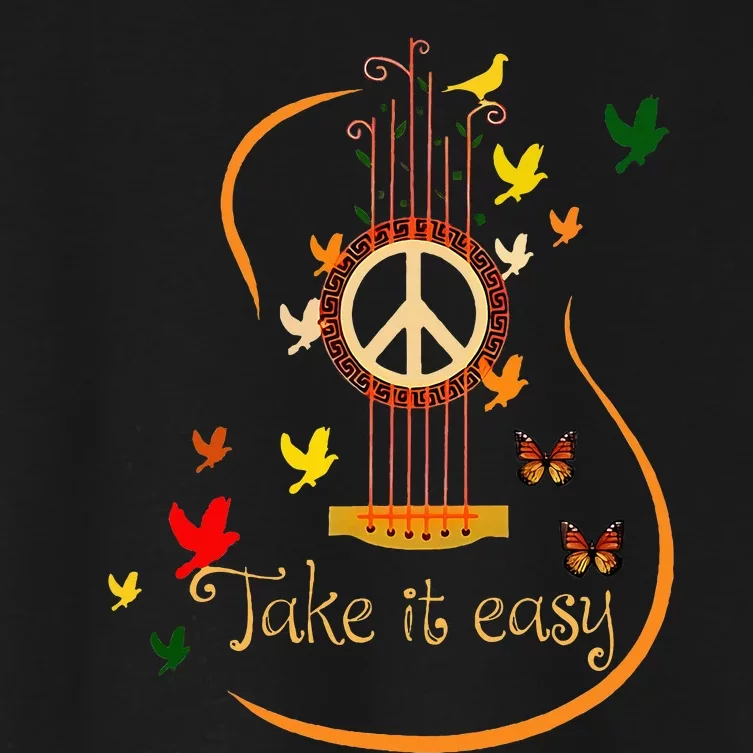 Take It Easy Guitar Peace Sign Hippie Women's Crop Top Tee