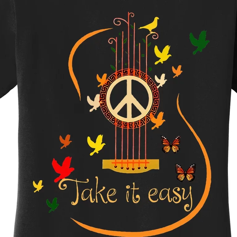 Take It Easy Guitar Peace Sign Hippie Women's T-Shirt