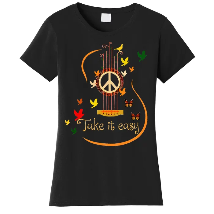 Take It Easy Guitar Peace Sign Hippie Women's T-Shirt