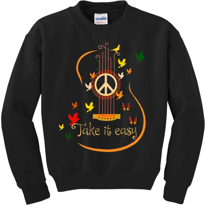 Take It Easy Guitar Peace Sign Hippie Kids Sweatshirt