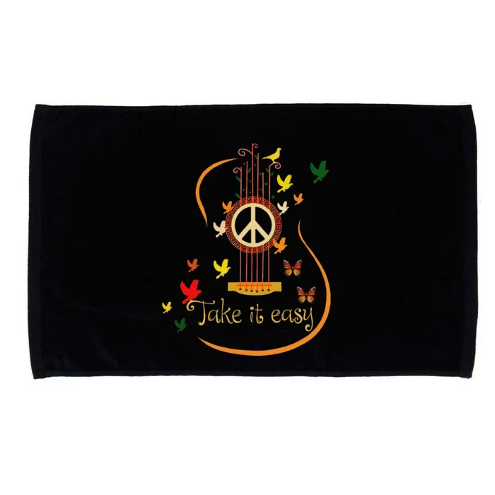 Take It Easy Guitar Peace Sign Hippie Design Microfiber Hand Towel