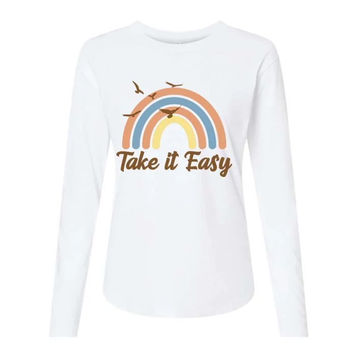 Take It Easy Rainbow Mental Health Womens Cotton Relaxed Long Sleeve T-Shirt