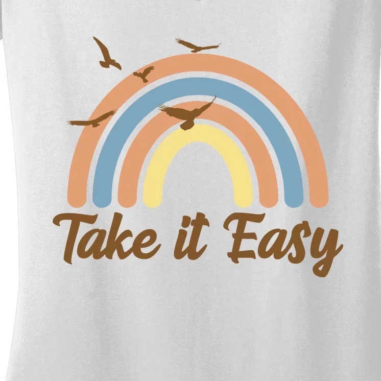 Take It Easy Rainbow Mental Health Women's V-Neck T-Shirt