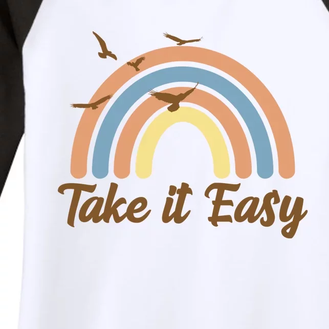 Take It Easy Rainbow Mental Health Women's Tri-Blend 3/4-Sleeve Raglan Shirt