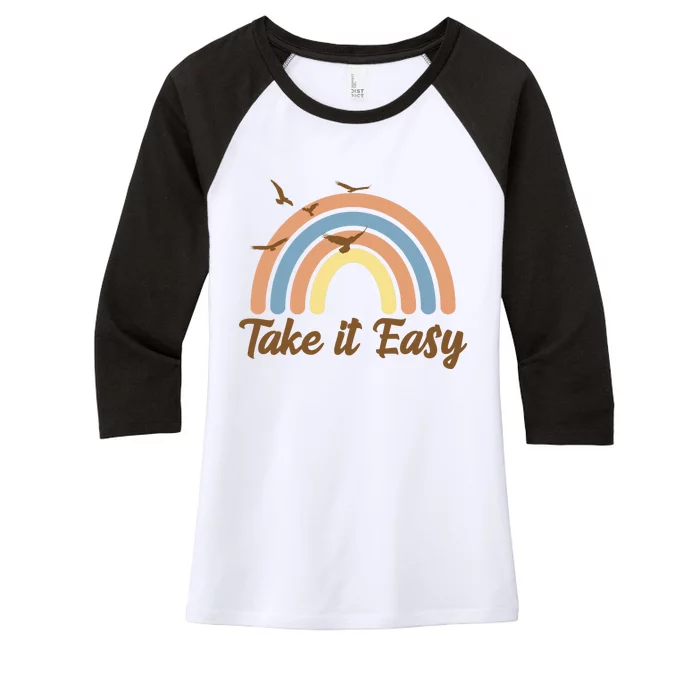 Take It Easy Rainbow Mental Health Women's Tri-Blend 3/4-Sleeve Raglan Shirt