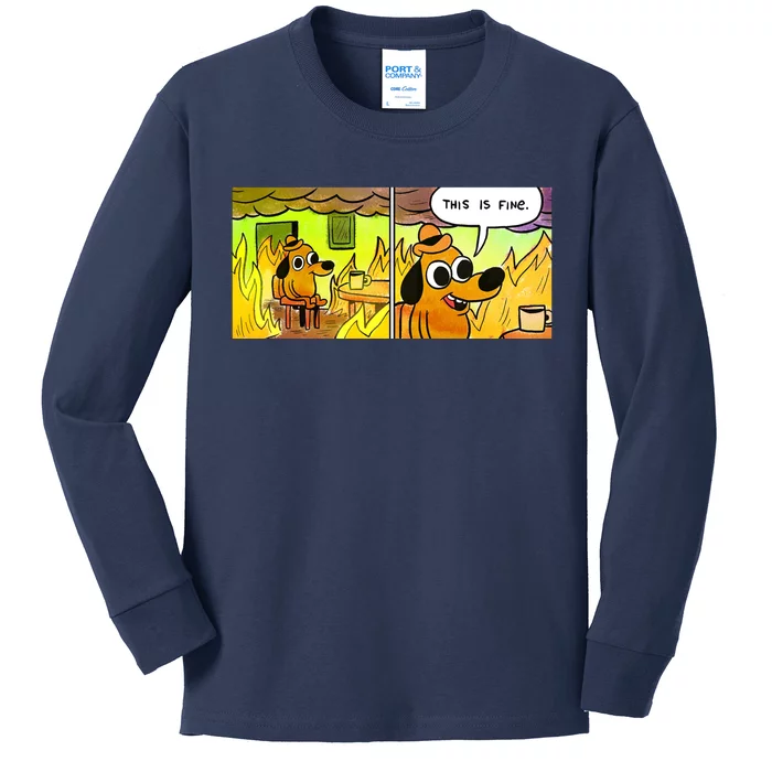 This Is Fine Meme Shirt Kids Long Sleeve Shirt