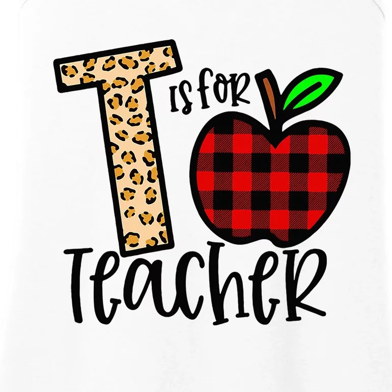 T is for Teacher Leopard Buffalo Plaid Apple Back To School Ladies Essential Tank