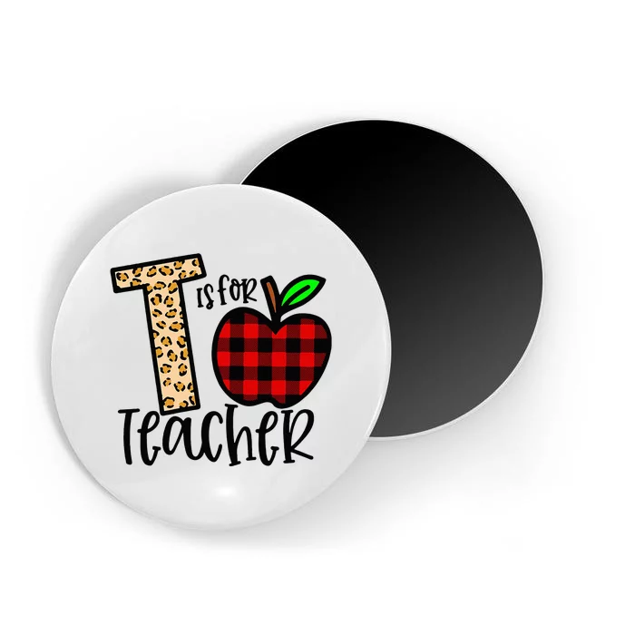 T is for Teacher Leopard Buffalo Plaid Apple Back To School Magnet