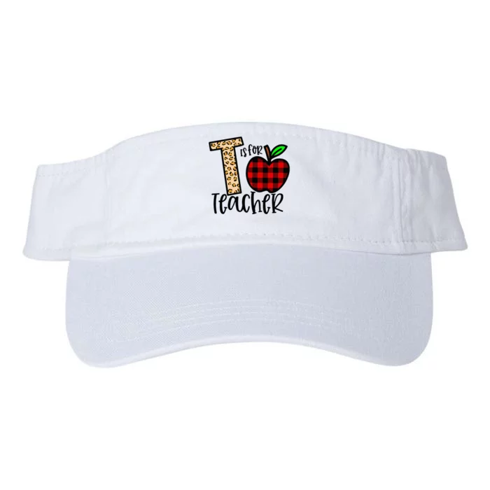 T is for Teacher Leopard Buffalo Plaid Apple Back To School Valucap Bio-Washed Visor