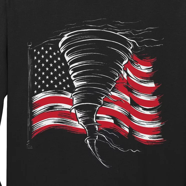 Tornado In Front Of Us Flag Tall Long Sleeve T-Shirt