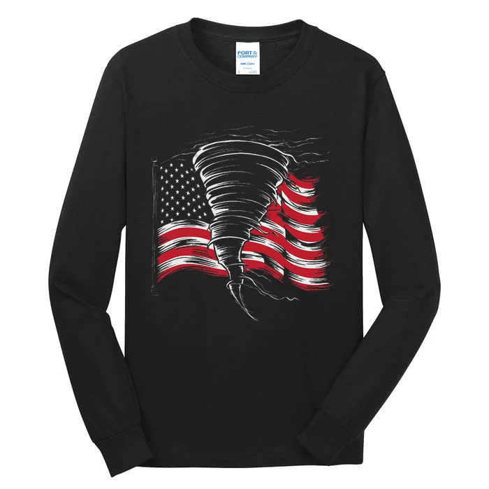 Tornado In Front Of Us Flag Tall Long Sleeve T-Shirt