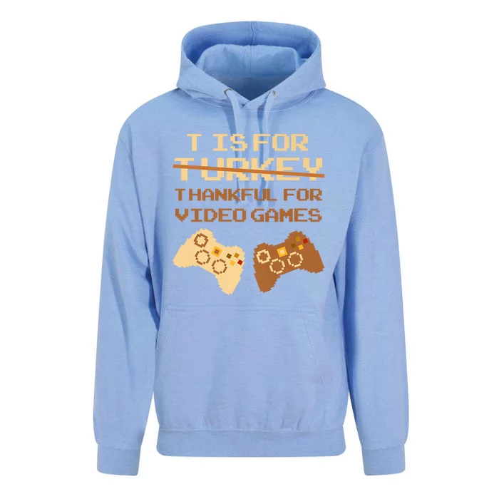 T Is For Thankful For Video Games Thanksgiving Turkey Funny Gift Unisex Surf Hoodie